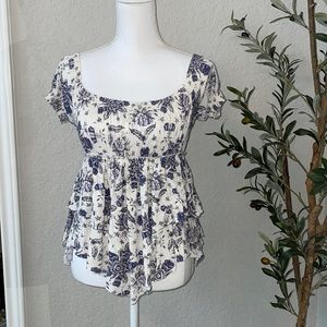 Free People Women’s Boho Floral Print Off the Shoulder Blouse Size Small